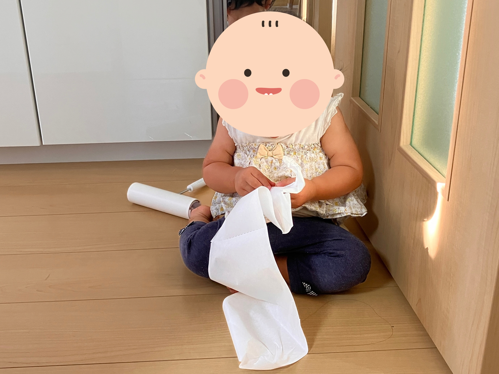 コロコロで遊ぶ１歳の娘